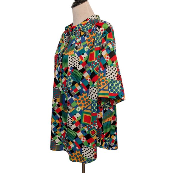 Top Notch Womens Plus Size 52/32W Vtg Colorful Abstract Print Button Up S/S Top - Picture 2 of 8